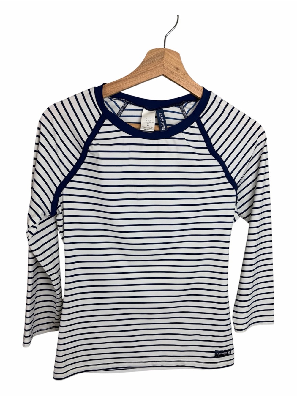 Sperry Topsider Rash Guard Top Medium White Blue Stripe UPF Swim Coverup